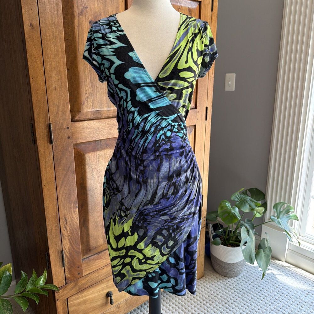 Vintage Y2K Cache Ruched Bodycon Wrap Dress Size Medium